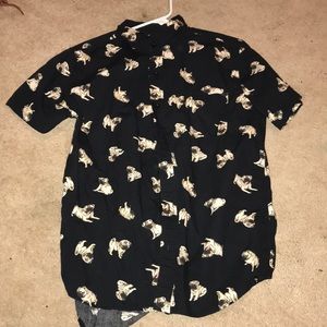Pug button up T-shirt